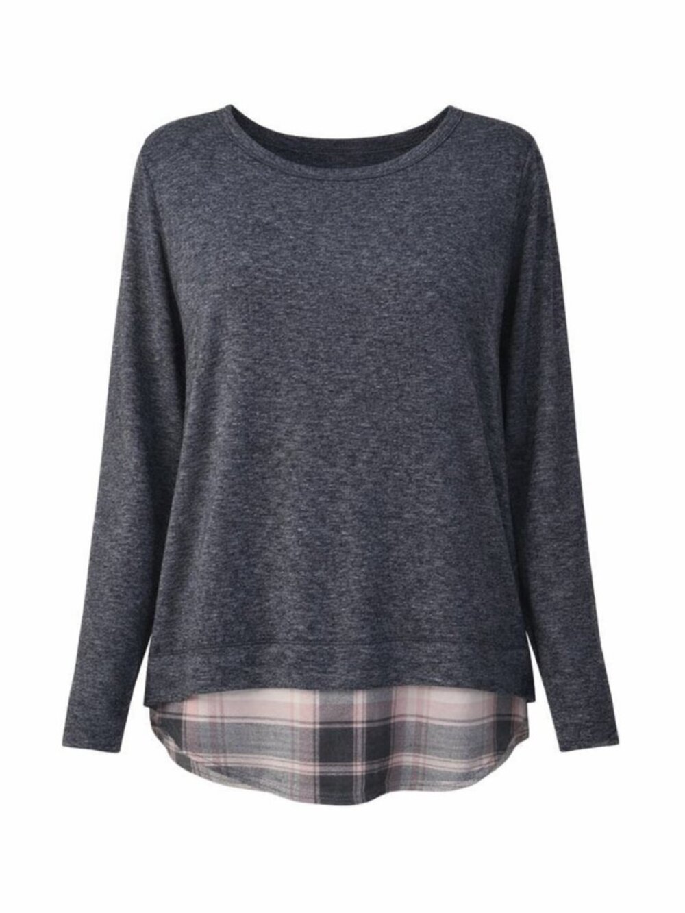 MAURICES LONG SLEEVE GREY SHIRT WITH PINK PLAID TIE DOWN BACK XL
